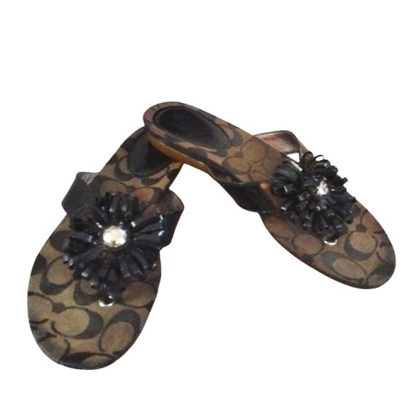 Coach Sandals Suki Black Daisy Women's Sandals Size 7 - Picture 1 of 10